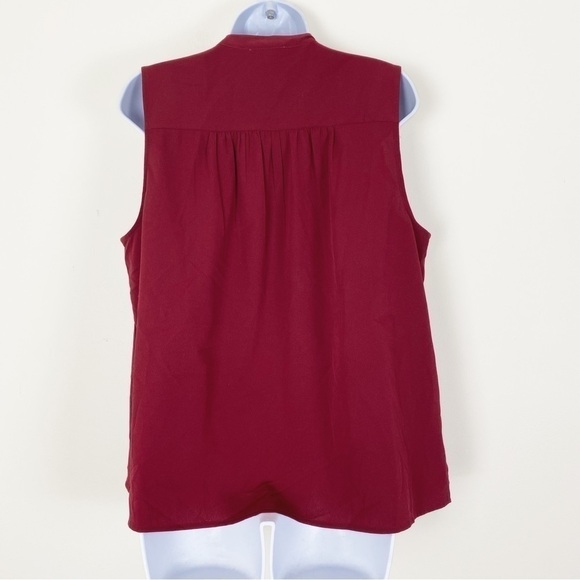 LUCKY BRAND Burgundy Sleeveless Blouse Tie Neck Size Large Business Career - Picture 2 of 3